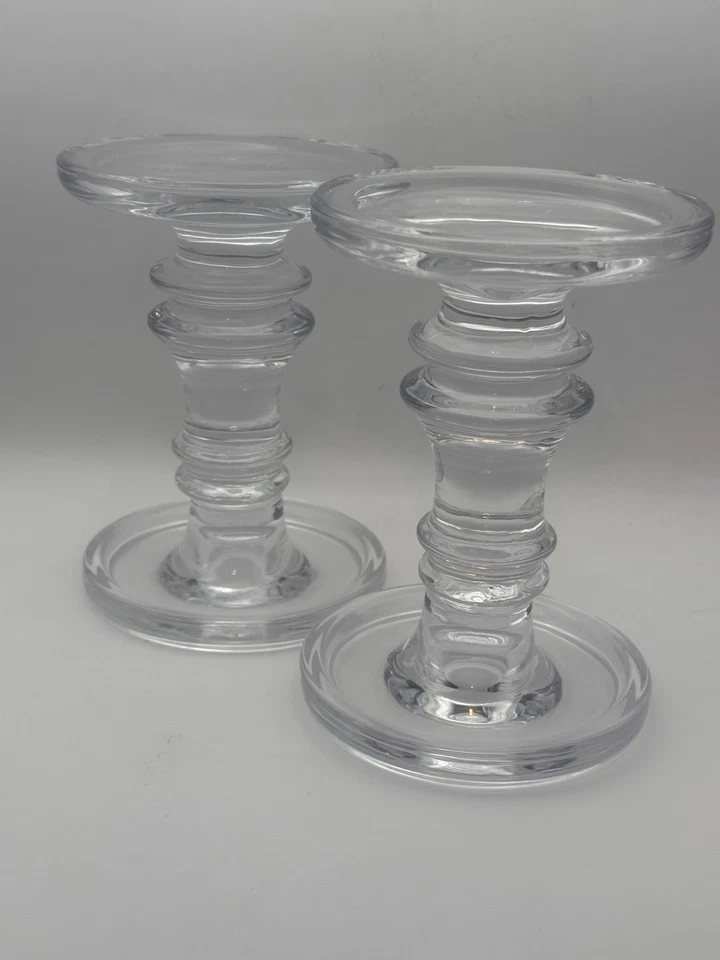 Juego de 2 candelabros cónicos de pilar de vidrio transparente Pottery Barn Claro Krosno Polonia Foto 1 de 4