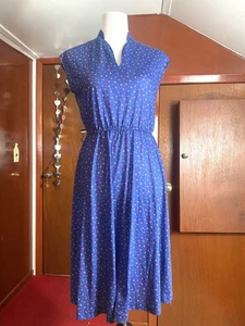 Vintage Floral Dress Dark Blue Navy Cotton 80’s - Picture 1 of 4