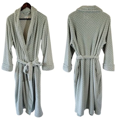 VTG Oscar De La Renta Light Blue Polkadot Plush Belted Bathrobe Sz XL Loungewear - Image 1 of 4