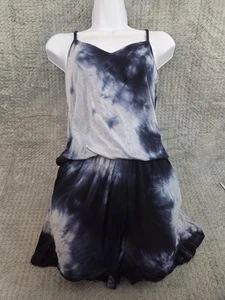Brandy Melville Romper Womens Size XS Blue Tie Dye Knit Spaghetti Strap Pull On - Picture 1 of 7
