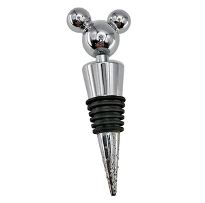 Disney Mickey Mouse 4" Wine Bottle Stopper Smooth Chrome Metal Silver Tone READ - Picture 1 of 5