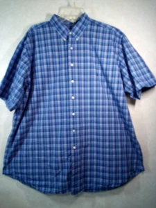 Ralph Lauren Shirt Men 3XLT Tall Blue Plaid Pleated Short Sleeve - Picture 1 of 10