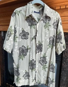 Club Room Silk Shirt Short Sleeve Button Up Floral Island Men’s Medium Lt Green - Picture 1 of 9
