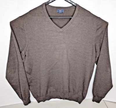 Suéter Brooks Brothers Para Hombre Grande Marrón 346 Elástico Lana Merino Cuello en V Pullover Foto 1 de 4