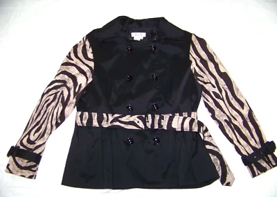 Women's D & Y Double Breasted Jacket with Belt -Black & Animal Print - Size L - Image 1 of 4