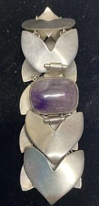 Vintage Mexican Silver Heart Amethyst Bracelet Classic 1930's Fred Davis Design - Picture 1 of 13