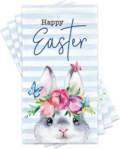 Happy Bunny Easter Paper Napkins, 3 Ply - 4.3 X 7.8 Inch, Floral, Gray Bunny Des - Picture 1 of 6