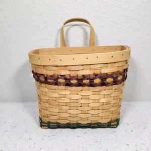 Woven Wood Wall Basket Handle Letter Key Floral Display 9x6.5x7" - Imagen 1 de 12