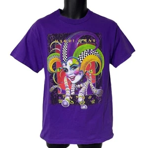 Vintage Mardi Gras Mambo 2002 Harlequin Jester Glitter Graphic Tee Shirt M Y2K - Picture 1 of 7