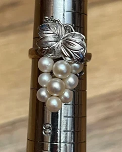 Vtg Silver Cultured Pearl Grape Cluster Ring Size 6.25 - Picture 1 of 10