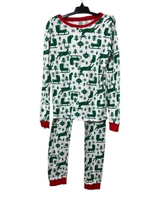 Carters Holiday Snug Fit 2 Piece Pajama Set Green -Red Trim Tree Sleigh SZ 14 - Picture 1 of 3