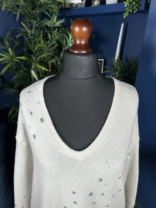 Majestic Filature Beige Merino Wool Cashmere Deluxe Size 4 Long Sleeve V-Neck - Picture 1 of 6