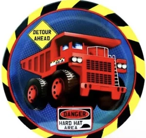 CONSTRUCTION TRUCKS LARGE PAPER PLATES (8)~ Birthday Party Supplies Dinner Lunch - Picture 1 of 1