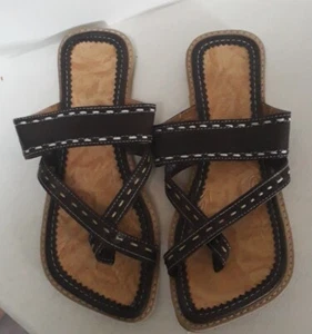 Faraana Made In Egypt Cleopatra braune Leder-Zehenstegsandalen 6 brandneu ohne Karton - Bild 1 von 6