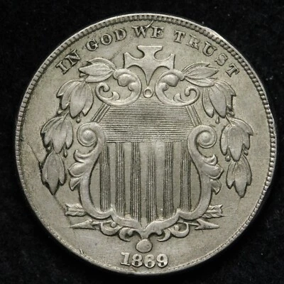 1869 BIG DIE CRACK Shield Nickel AU E167 GJFM - Image 1 of 2