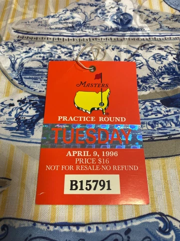 1996 Masters Tuesday Practice Round Ticket - Nick Faldo Wins Cover