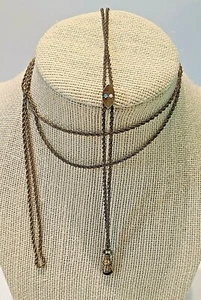 Antique Victorian Gold Watch Chain Slide Fob Fire Opals Beads Signed 50" long - Picture 1 of 7
