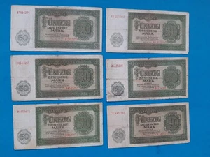 6 x 50 Mark der Deutschen Notenbank / Geldschein Banknote von 1948 - Bild 1 von 10