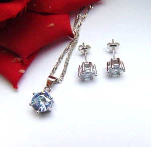 Set gioielli in argento 925 a pois trasparente collana ciondolo orecchini 6 artigli n - Foto 1 di 9