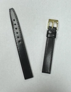 Nueva correa de reloj Gucci 12 mm R CE de cuero genuino negra con hebilla dorada - Imagen 1 de 3
