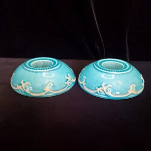2 Votive Candle Holders, Blue & Off White. Ceramic/Stone, Crackle Finished. #143 - Picture 1 of 6