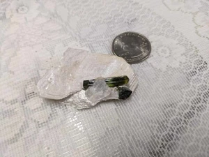Natural Green Tourmaline Crystal On Mica Raw Specimen - Picture 1 of 3