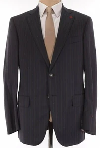 ISAIA NWT Suit Sz 40R Black W/ Copper & White Fleck Stripes 140's Base S - Picture 1 of 11