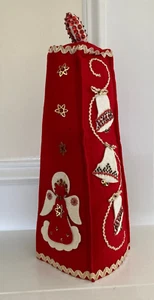 Vintage Handmade Red Felt Tabletop Decor w/ Felt Appliqué & Sequins Angel Bells - Picture 1 of 15