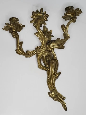 Antique Gilded Brass Candle Sconce Art Nouveau Heavy Adjustable Arms Victorian Cover