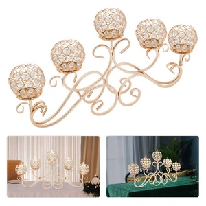 Crystal Candle Holder 5 Arms Gold Candelabra Freestanding Candlestick - Picture 1 of 17