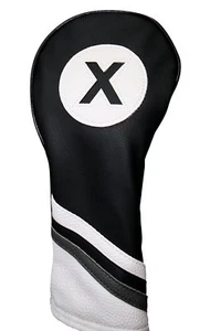 Majek Golf Headcover Black and White Leather Style #X Fairway Wood Head Cover - Picture 1 of 5
