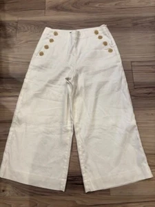 Ann Taylor Petite Women's Wide Leg Capri Style Linen Blend Cream Pant Size 4P - Picture 1 of 6