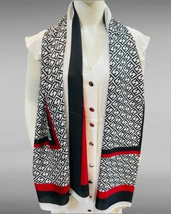 Mujeres Moda Bufanda Negro Blanco Rojo Estampado Geométrico Envolvente Chal Suave Ligero - Imagen 1 de 7