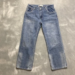 Levis 505 Jeans Boys 16 Husky Wide Straight Whiskered Blue Denim Cotton Poly - Picture 1 of 9