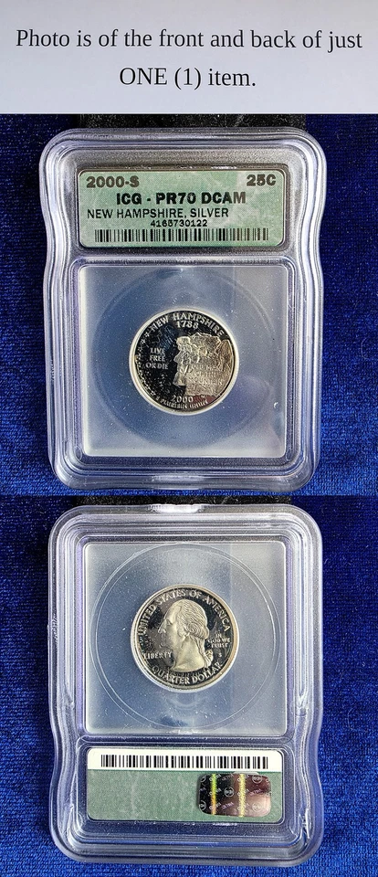 2000 S State Quarter New Hampshire ICG PR70 DCAM Silver Proof 25C - Image 1 of 1