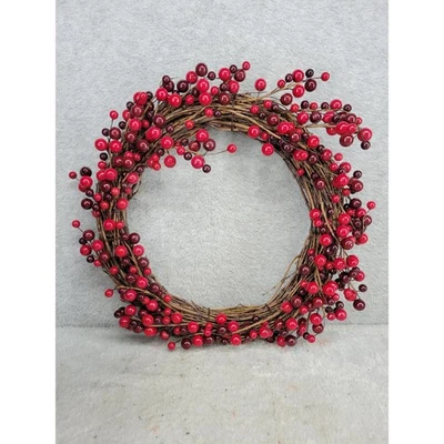Corona de bayas rojo borgoña vid rústica granja decoración de Navidad Foto 1 de 3