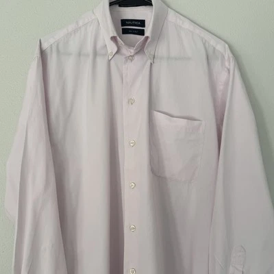Camisa social masculina NAUTICA média anos 80 2y 100% algodão rosa pálido manga longa - Imagem 1 de 4