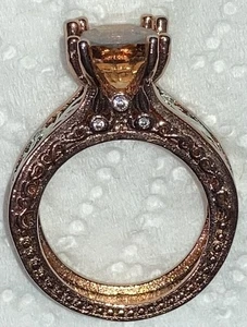 Size 6.5 DANIEL STEIGER 925 STERLING Champagne VERMEIL ORANGE Solitaire Ring - Picture 1 of 14