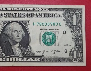 Misaligned $1 One Dollar Trinary Bookender Serial # H78000780C Series 2021 - Picture 1 of 4