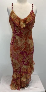 NEW! I.C.E. Silk Midi Dress 8 Rosette Straps Fairy Whimsigoth Ruffles Flowy Y2K - Picture 1 of 9