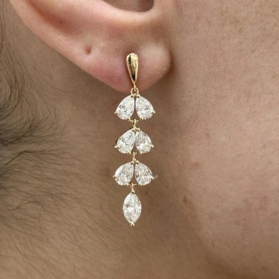 Cyber Monday! 3Ct Lab Grown Diamond Drop/Dangle Earrings 10K Yellow Gold Foto 1 de 4