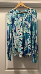 Lilly Pulitzer Women Size XXS Lilias Top Aquatic Garden Print Long Sleeve Top - Picture 1 of 6