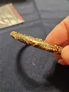 Bracciale Vintage Cloisonne Smalto Farfalla Multicolore Tono Oro Retrò Ottone - Foto 1 di 4