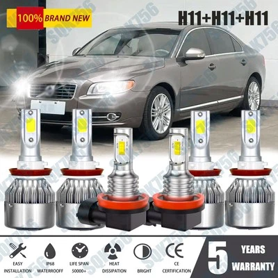 For Volvo S80 2011-2014 LED Headlight High/Low+ Fog Light Bulbs 6x H11X6 6000K - Image 1 of 4