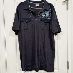Marc Ecko Cut & Sew Polo Shirt Men’s Size Large Skull Graphic Y2K - Picture 1 of 7