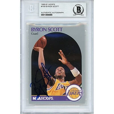 Byron Scott Signed 1990-91 Hoops #159 Beckett BAS Slabbed LA Lakers NBA Auto - Image 1 of 4