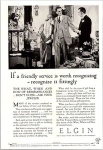 PRINT AD 1926 Elgin Watches Friendly Service Pruett Carter (?) Art 6 x 9 - Imagen 1 de 3