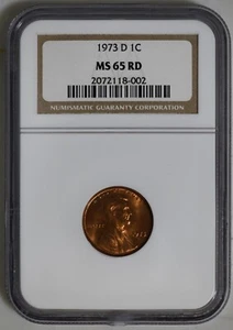 1973-D LINCOLN MEMORIAL CENT, NGC CERTIFIED MS65 RD #2072118-002 - Picture 1 of 3