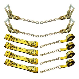 8 Point Rollback 14' Tie Down System Chain Ends for Car Hauler Carrier Tow Truck - Foto 1 di 7