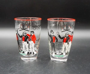 Libbey Pickwick Tumbler Bar Tavern Scene Glassware 1950's MCM Glasses Pair - Picture 1 of 9